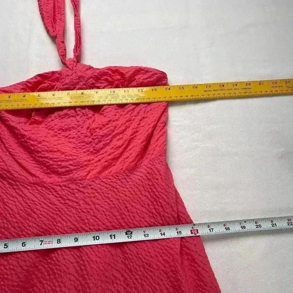 J. Crew Dress 6 Pink Halter Sundress Seersucker Sleeveless Zip Knee Length Lined - Picture 10 of 11